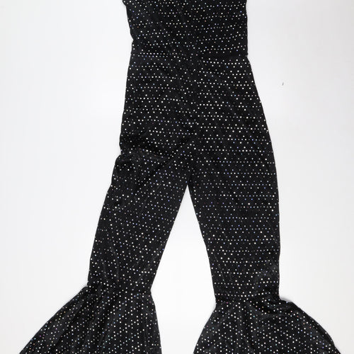 Amscan Womens Black Polka Dot Polyester Jumpsuit One-Piece Size S L30 in Zip - Flared Legs