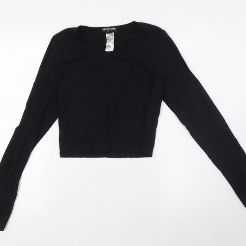 PRETTYLITTLETHING Womens Black Polyamide Basic Blouse Size 12 Round Neck