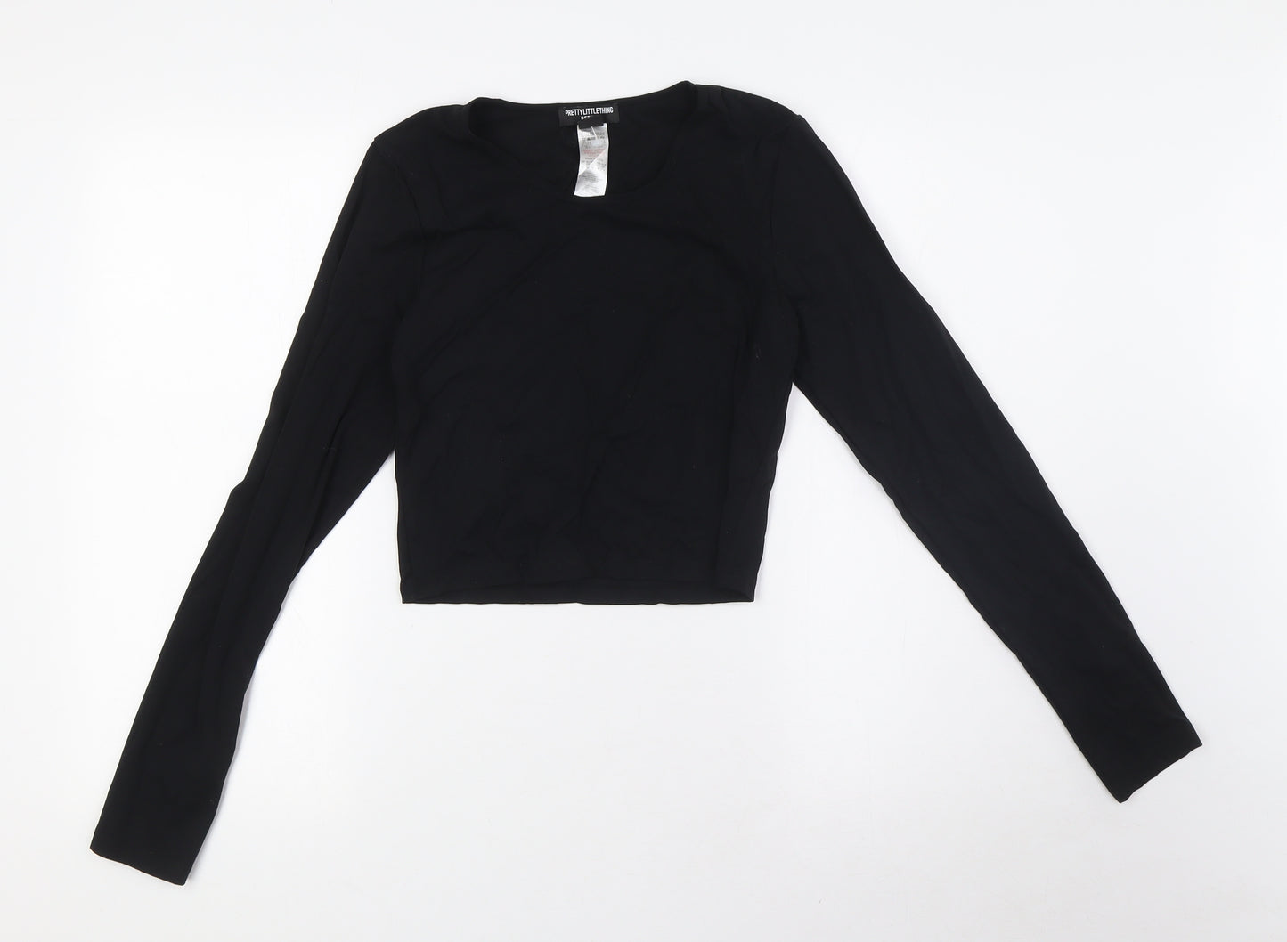 PRETTYLITTLETHING Womens Black Polyamide Basic Blouse Size 12 Round Neck
