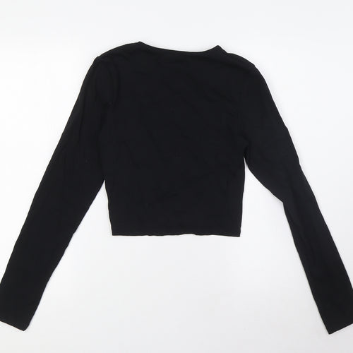 PRETTYLITTLETHING Womens Black Polyamide Basic Blouse Size 12 Round Neck