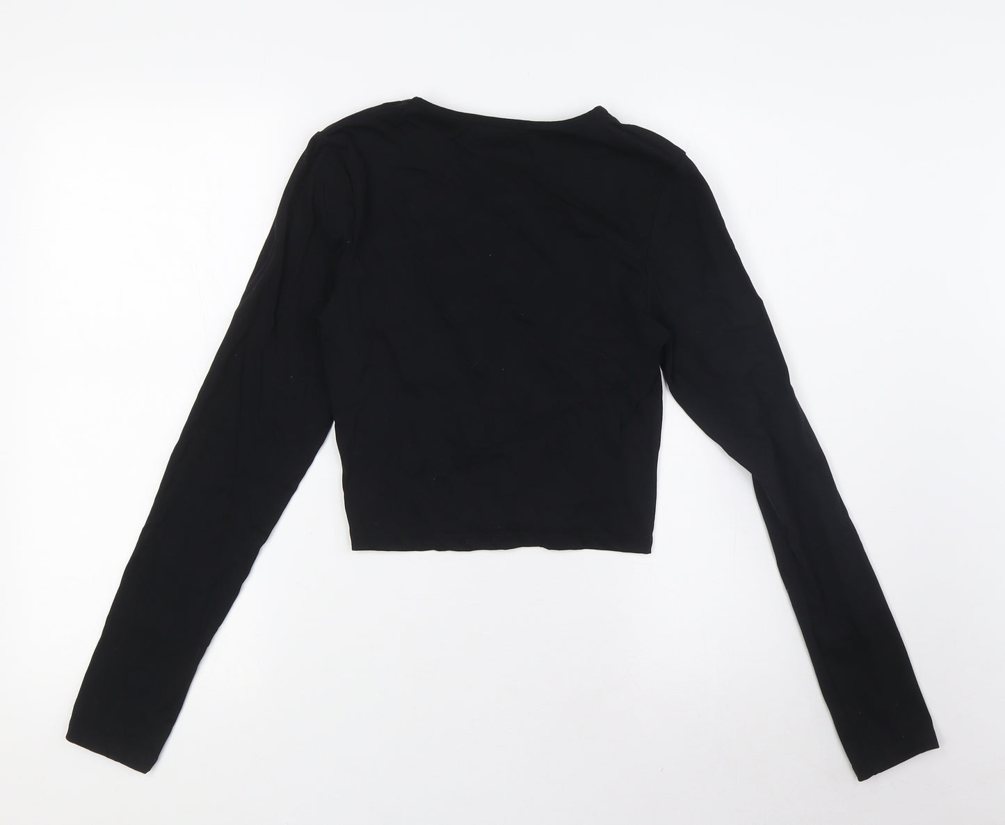 PRETTYLITTLETHING Womens Black Polyamide Basic Blouse Size 12 Round Neck