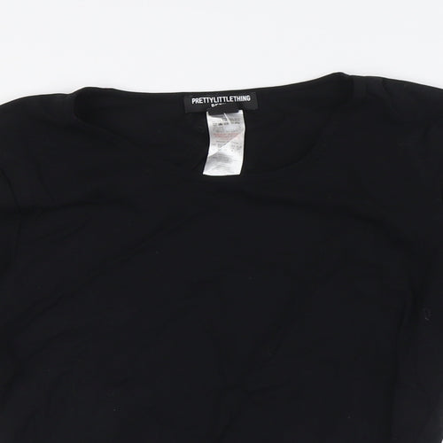 PRETTYLITTLETHING Womens Black Polyamide Basic Blouse Size 12 Round Neck