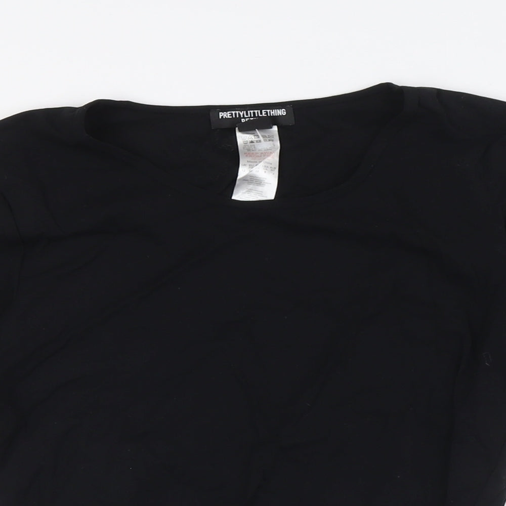 PRETTYLITTLETHING Womens Black Polyamide Basic Blouse Size 12 Round Neck