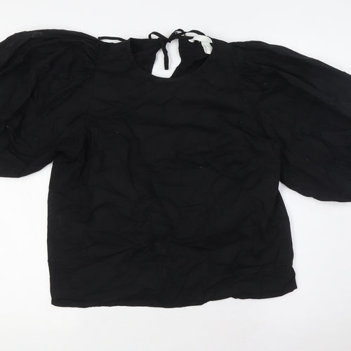 H&M Womens Black 100% Cotton Basic Blouse Size S Round Neck