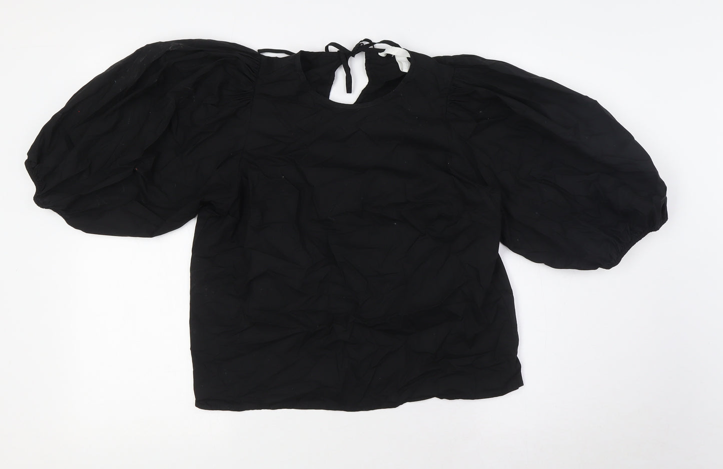 H&M Womens Black 100% Cotton Basic Blouse Size S Round Neck