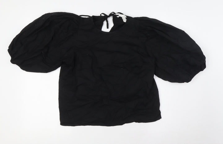 H&M Womens Black 100% Cotton Basic Blouse Size S Round Neck