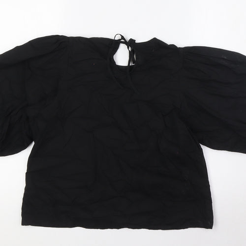 H&M Womens Black 100% Cotton Basic Blouse Size S Round Neck