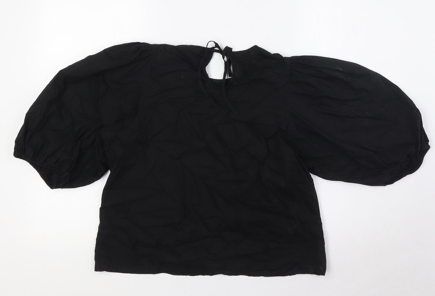 H&M Womens Black 100% Cotton Basic Blouse Size S Round Neck