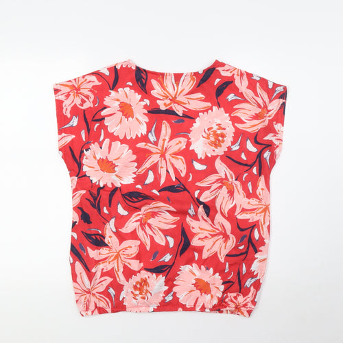 Bonmarché Womens Red Floral Polyester Basic Blouse Size 12 Boat Neck - Elasticated Waist
