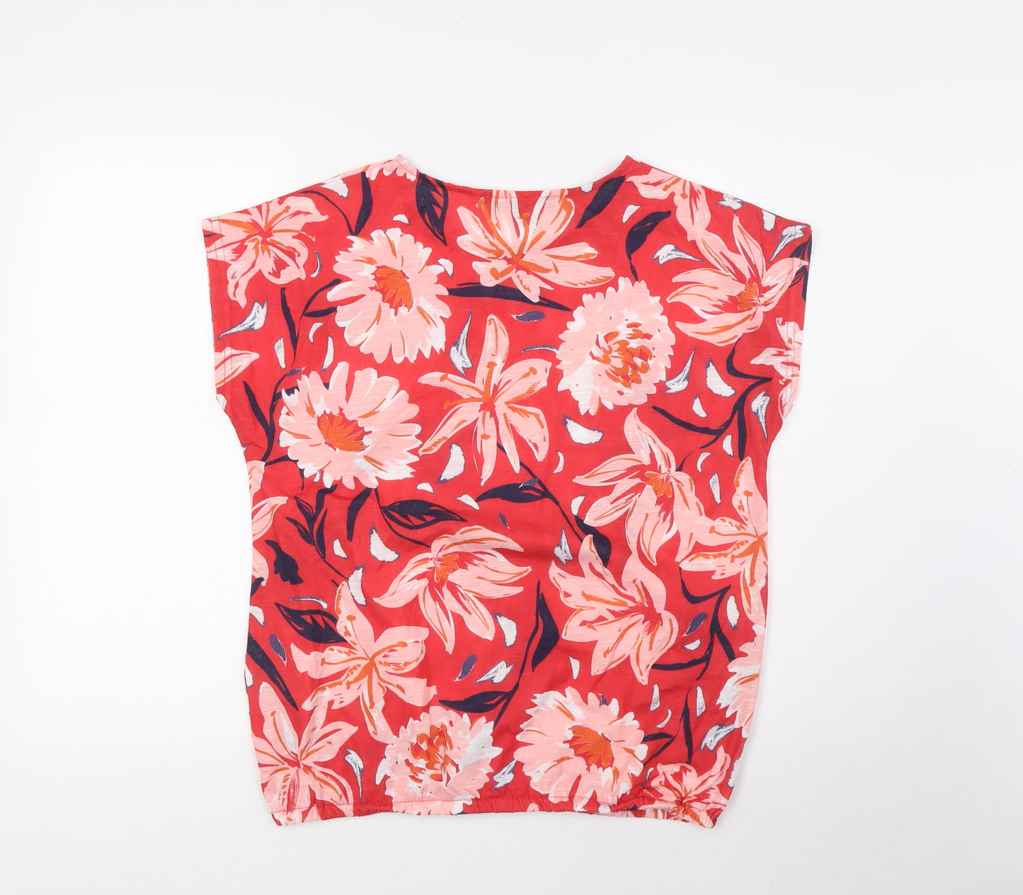 Bonmarché Womens Red Floral Polyester Basic Blouse Size 12 Boat Neck - Elasticated Waist