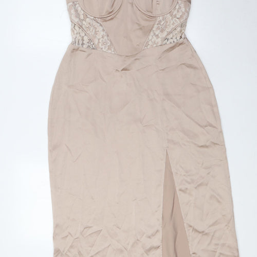 Zara Womens Beige Polyamide A-Line Size L Scoop Neck Zip - Lace Detail