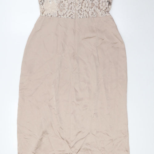 Zara Womens Beige Polyamide A-Line Size L Scoop Neck Zip - Lace Detail