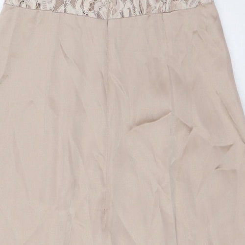 Zara Womens Beige Polyamide A-Line Size L Scoop Neck Zip - Lace Detail