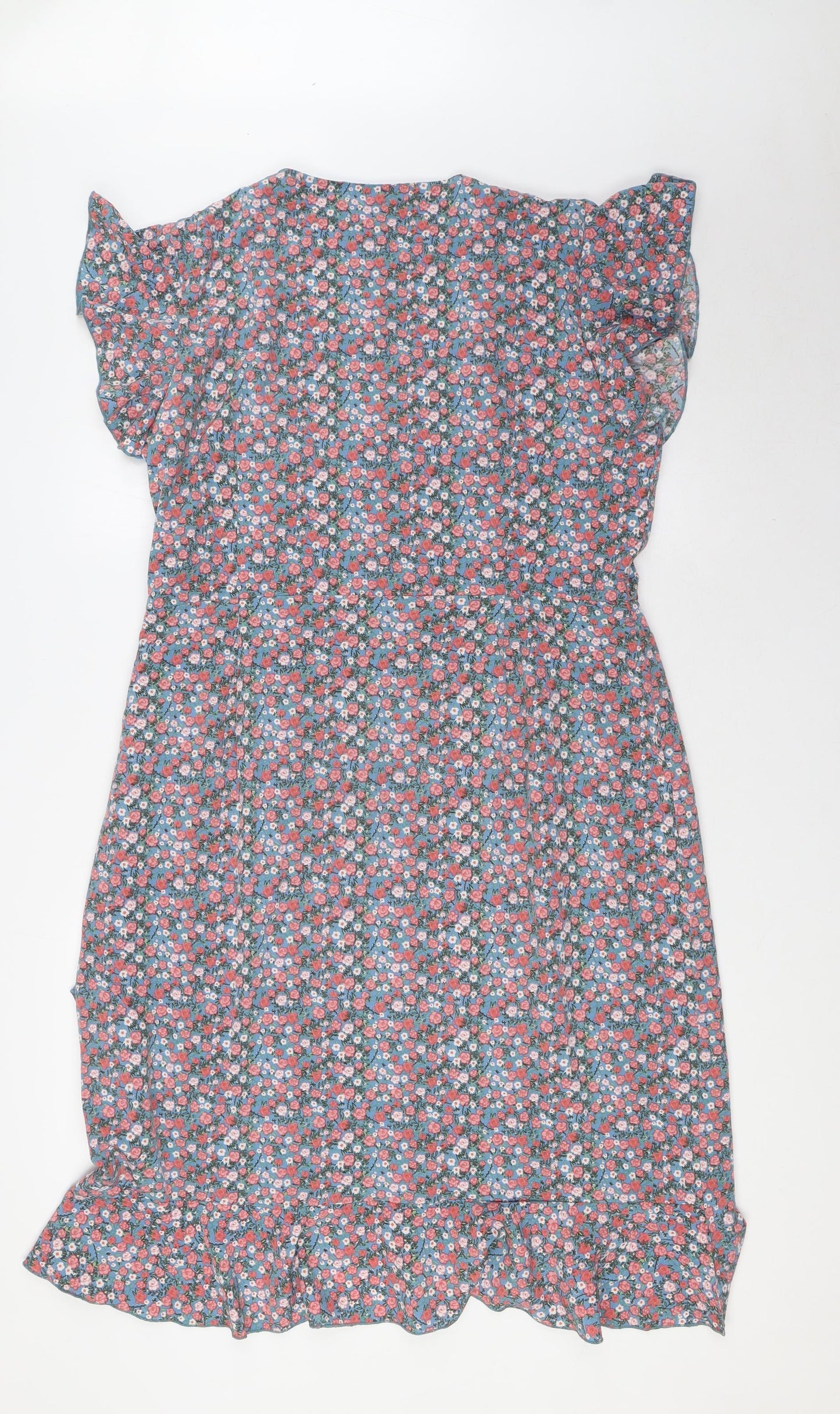 Tenki Womens Multicoloured Floral Polyester A-Line Size 16 V-Neck Zip - Ruffle Sleeves