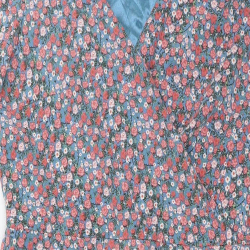 Tenki Womens Multicoloured Floral Polyester A-Line Size 16 V-Neck Zip - Ruffle Sleeves