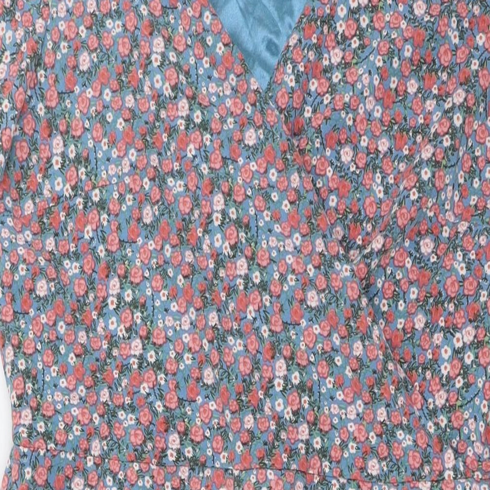 Tenki Womens Multicoloured Floral Polyester A-Line Size 16 V-Neck Zip - Ruffle Sleeves