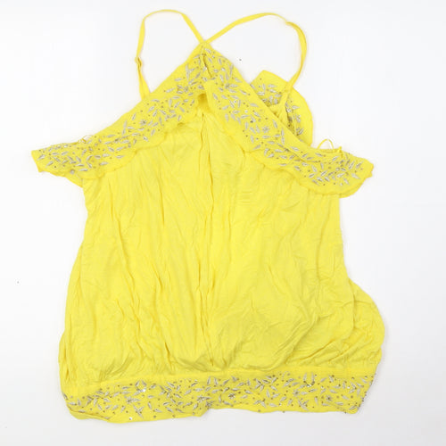NEXT Womens Yellow Viscose Basic Blouse Size 18 Halter - Tie Back