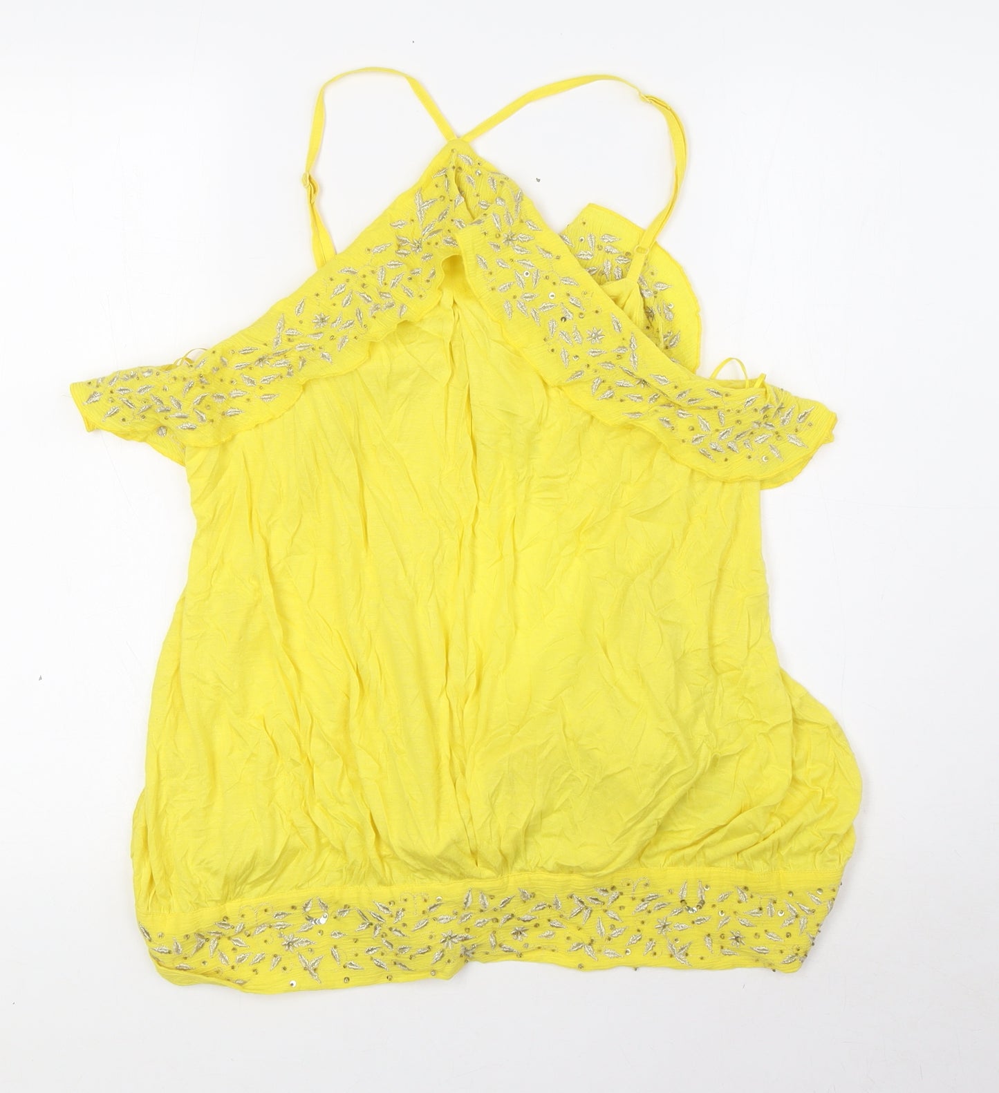 NEXT Womens Yellow Viscose Basic Blouse Size 18 Halter - Tie Back