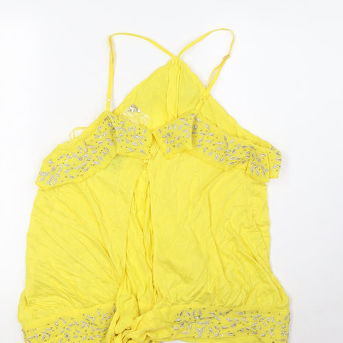 NEXT Womens Yellow Viscose Basic Blouse Size 18 Halter - Tie Back