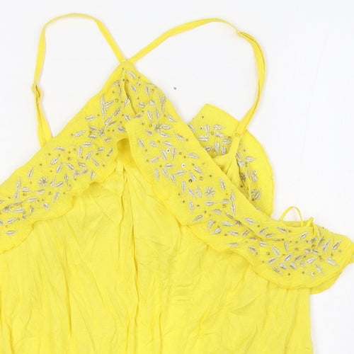 NEXT Womens Yellow Viscose Basic Blouse Size 18 Halter - Tie Back