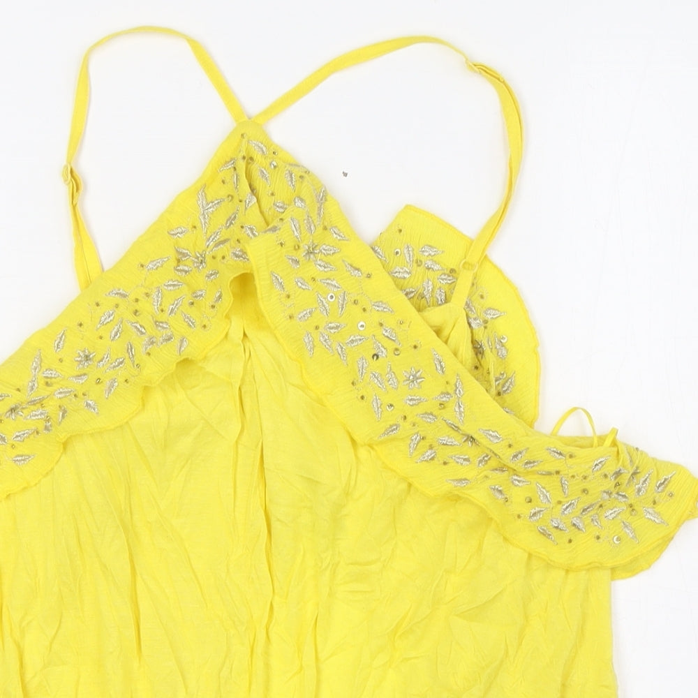 NEXT Womens Yellow Viscose Basic Blouse Size 18 Halter - Tie Back