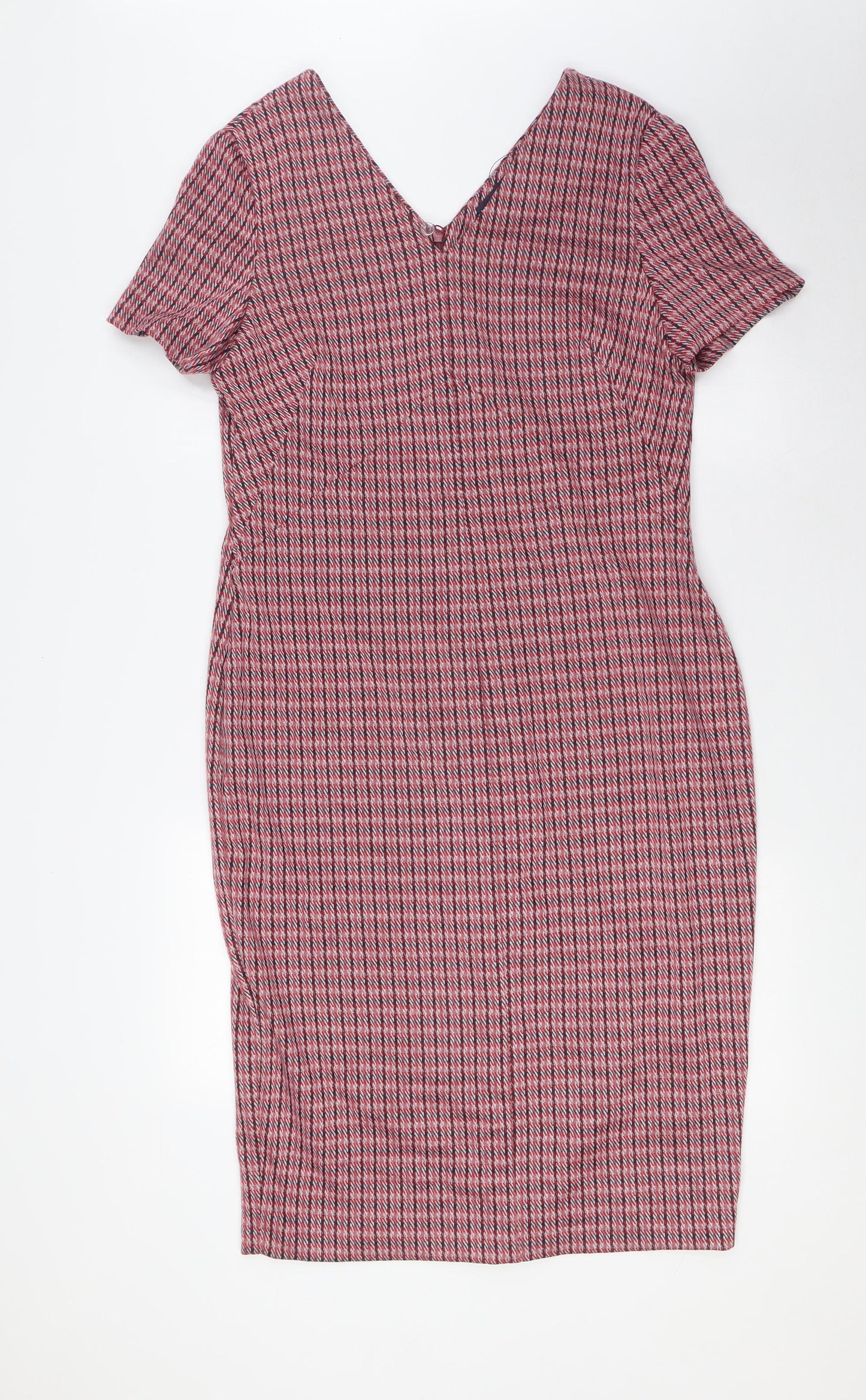 Marks and Spencer Womens Multicoloured Polyester Pencil Dress Size 14 V-Neck Zip