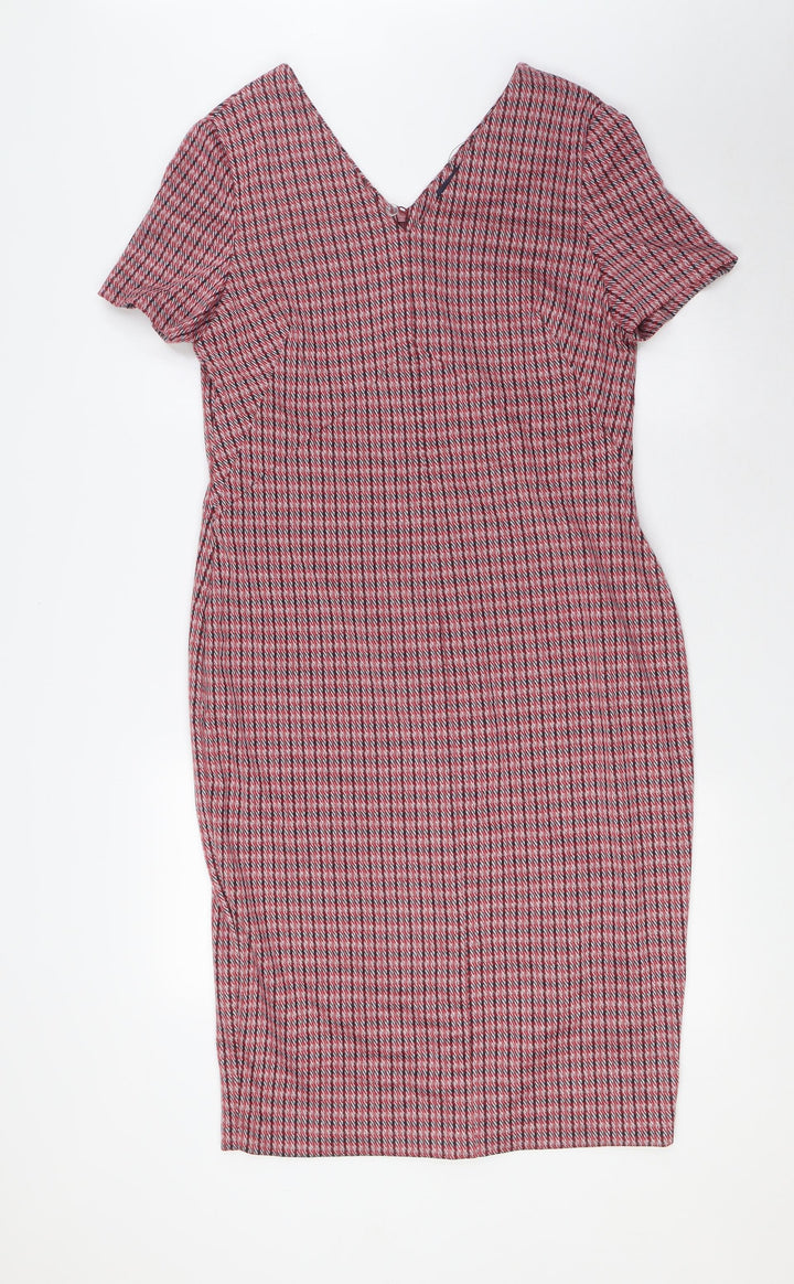 Marks and Spencer Womens Multicoloured Polyester Pencil Dress Size 14 V-Neck Zip