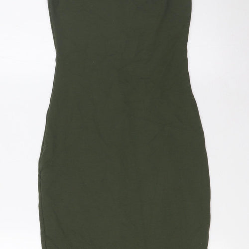 Zara Womens Green Polyester Pencil Dress Size S Scoop Neck