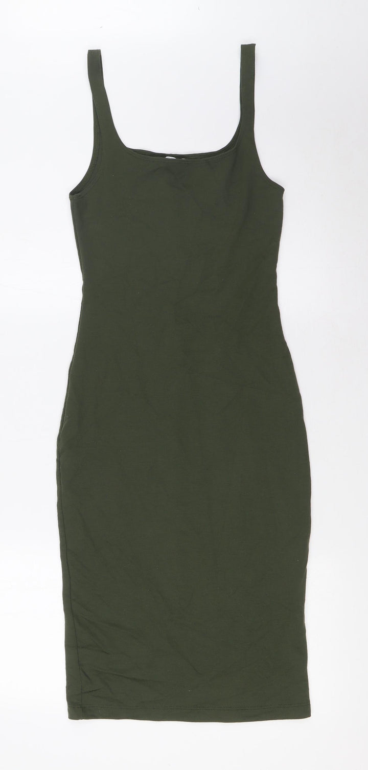 Zara Womens Green Polyester Pencil Dress Size S Scoop Neck