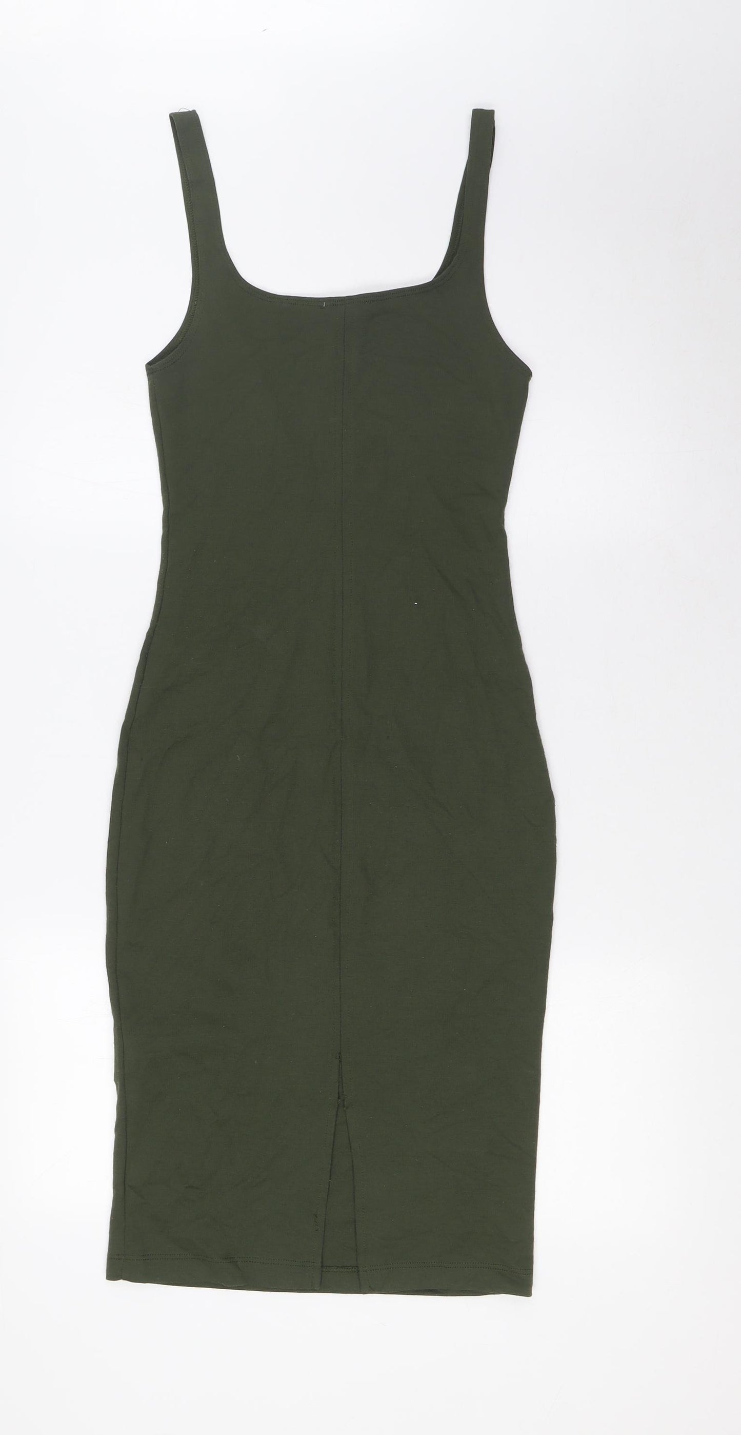 Zara Womens Green Polyester Pencil Dress Size S Scoop Neck