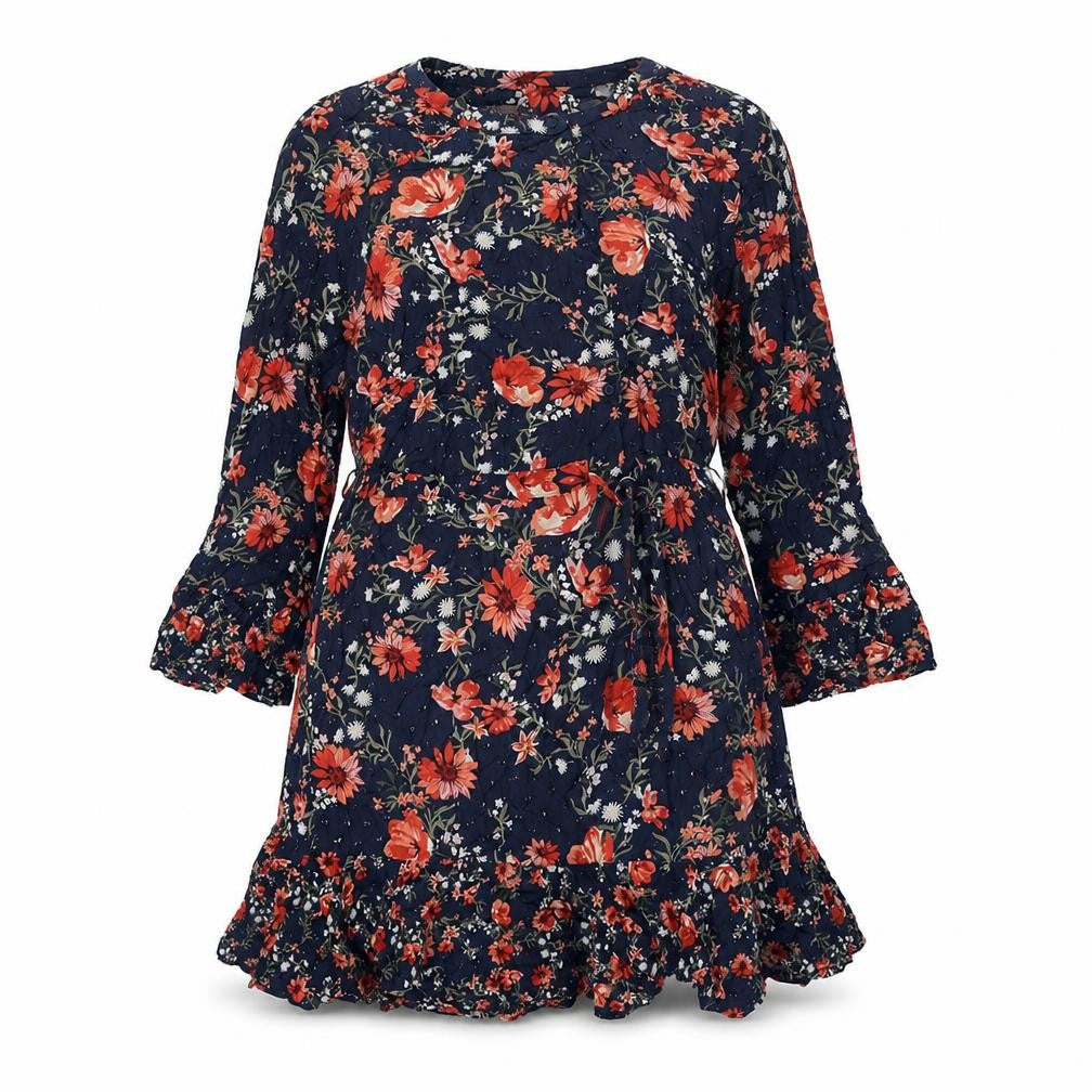 Marks and Spencer Womens Blue Floral Viscose A-Line Size 14 Round Neck Button