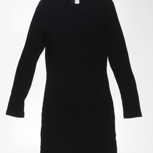 Divided by H&M Womens Black Cotton Bodycon Size 14 Round Neck - Ribbed