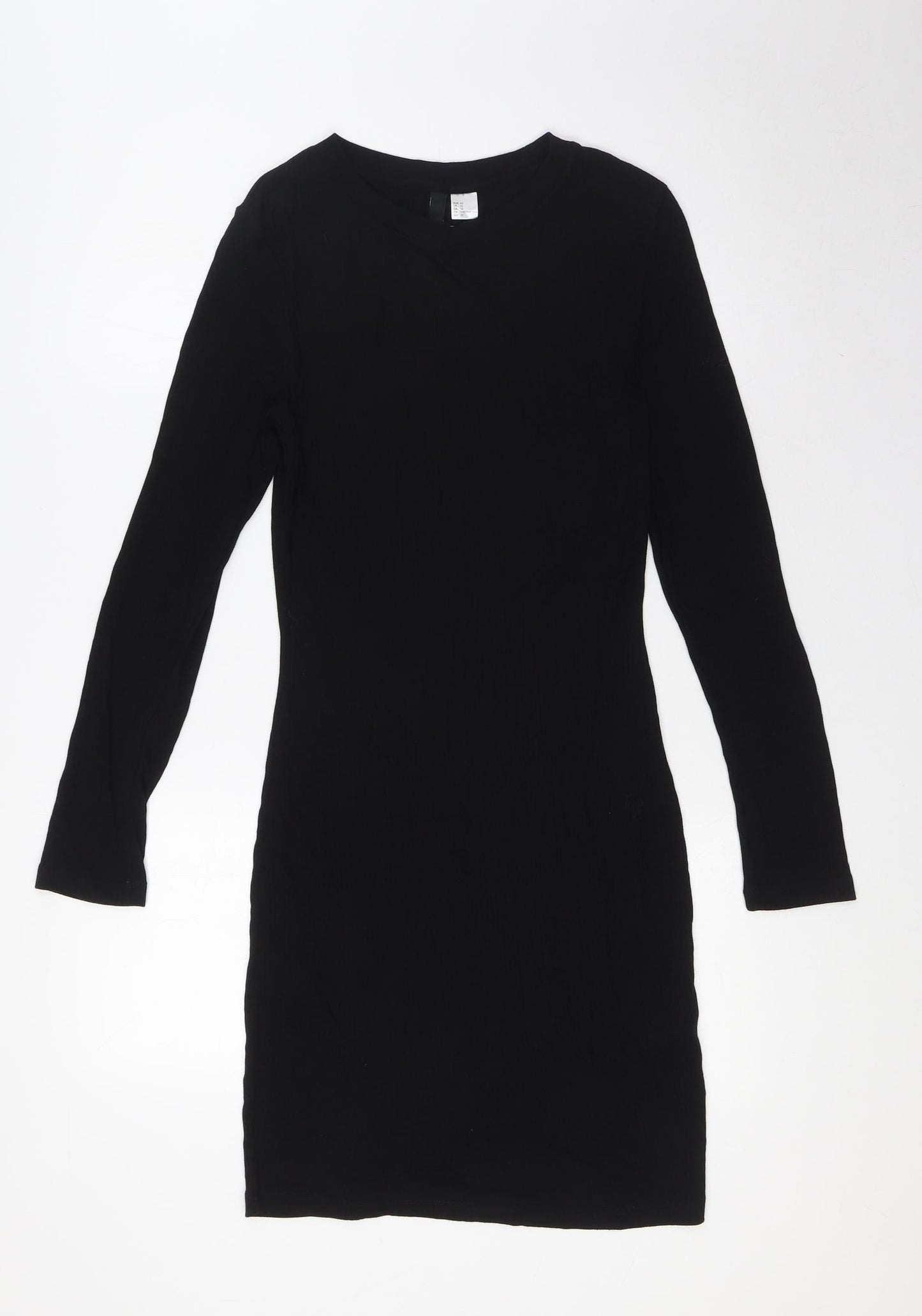 Divided by H&M Womens Black Cotton Bodycon Size 14 Round Neck - Ribbed