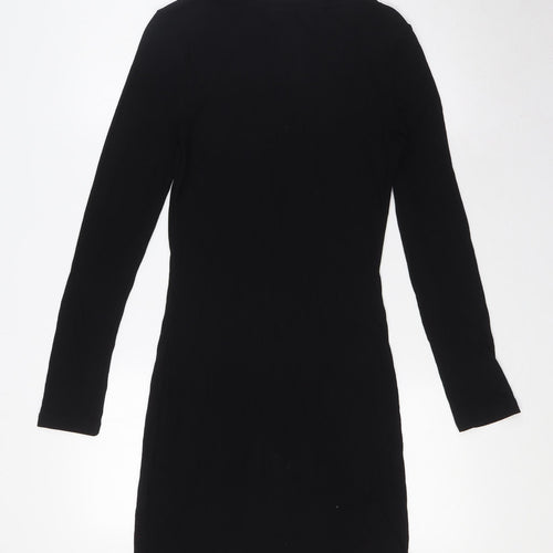Divided by H&M Womens Black Cotton Bodycon Size 14 Round Neck - Ribbed