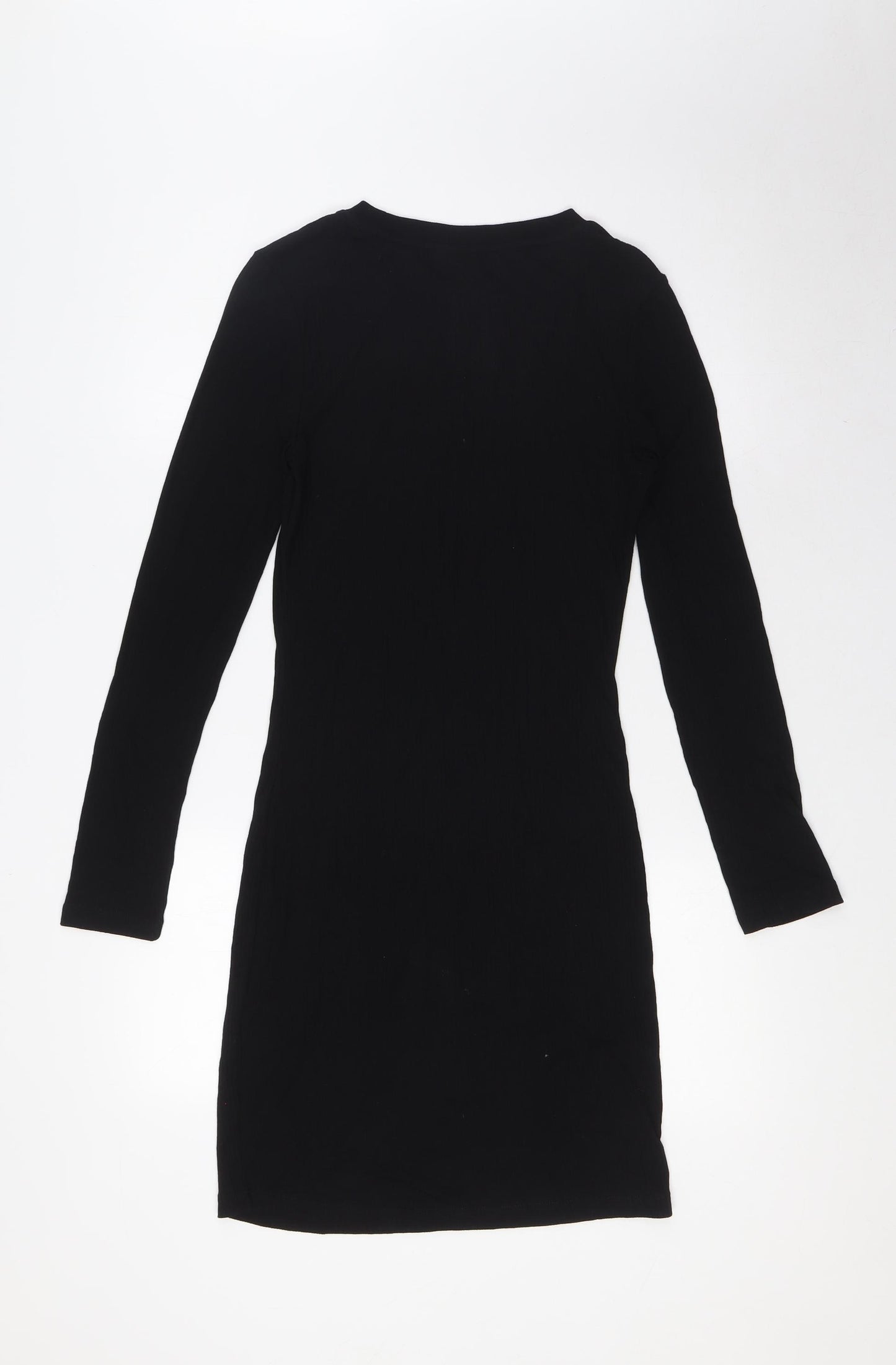 Divided by H&M Womens Black Cotton Bodycon Size 14 Round Neck - Ribbed