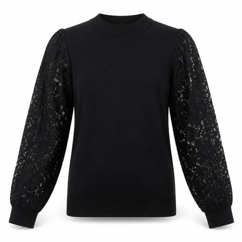 Lipsy Girls Black Viscose Basic Blouse Size 13-14 Years Crew Neck - Lace Sleeves