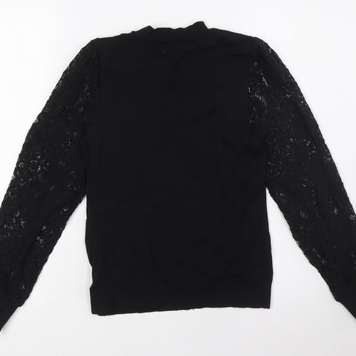 Lipsy Girls Black Viscose Basic Blouse Size 13-14 Years Crew Neck - Lace Sleeves