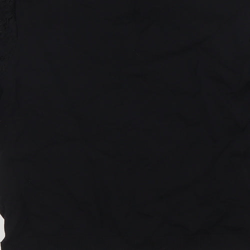 Lipsy Girls Black Viscose Basic Blouse Size 13-14 Years Crew Neck - Lace Sleeves