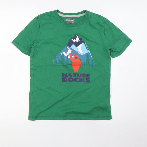 Eddie Bauer Boys Green Cotton Basic T-Shirt Size 10-11 Years Round Neck - Bears