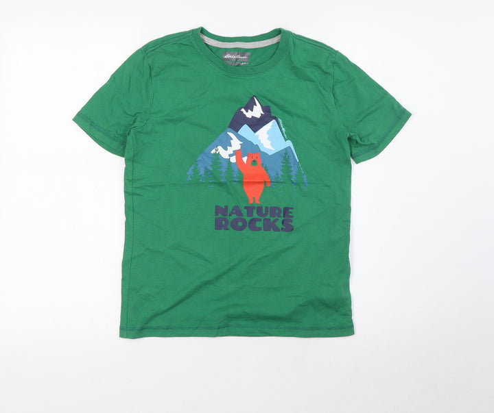 Eddie Bauer Boys Green Cotton Basic T-Shirt Size 10-11 Years Round Neck - Bears
