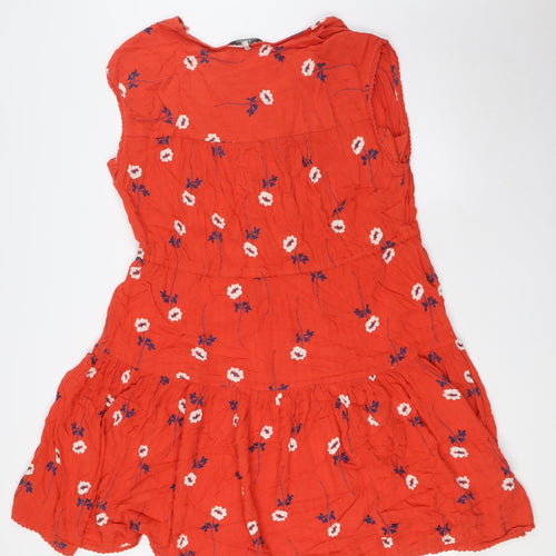 NEXT Womens Orange Floral Viscose A-Line Size 16 Sweetheart Button - Pull Cord Waist