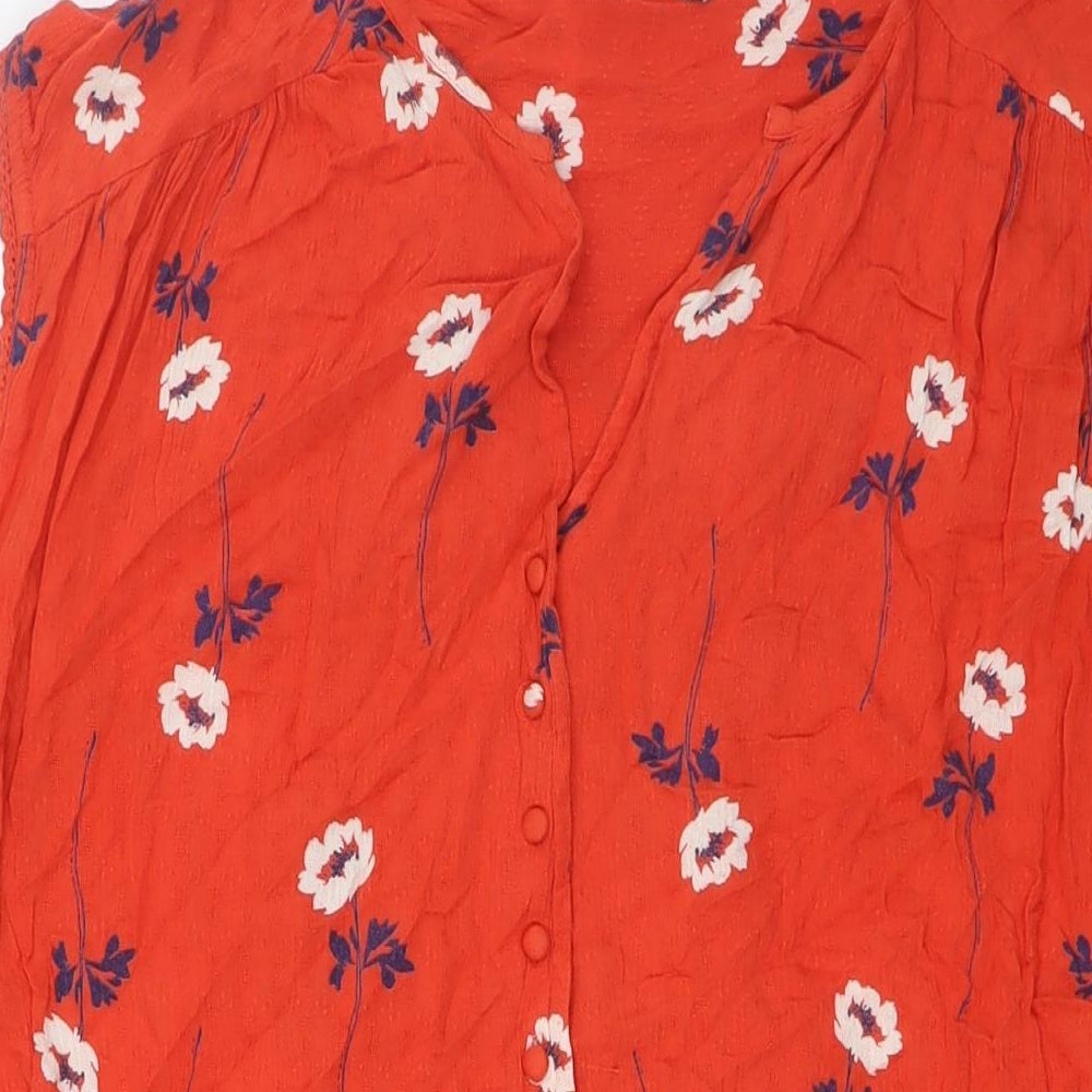 NEXT Womens Orange Floral Viscose A-Line Size 16 Sweetheart Button - Pull Cord Waist