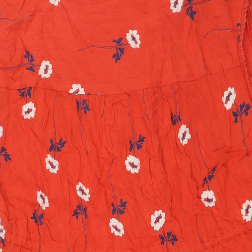 NEXT Womens Orange Floral Viscose A-Line Size 16 Sweetheart Button - Pull Cord Waist