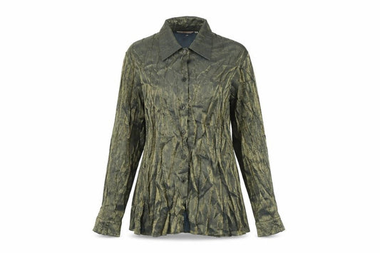 Front view of EWM women’s clear viscose basic button-up, size UK 14, collared