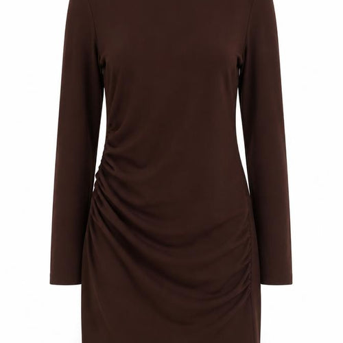 Zara Womens Brown Polyester Shirt Dress Size S Boat Neck Zip