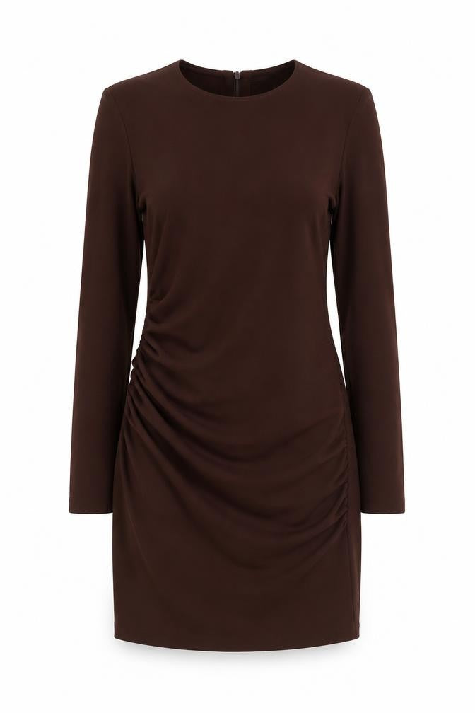 Zara Womens Brown Polyester Shirt Dress Size S Boat Neck Zip