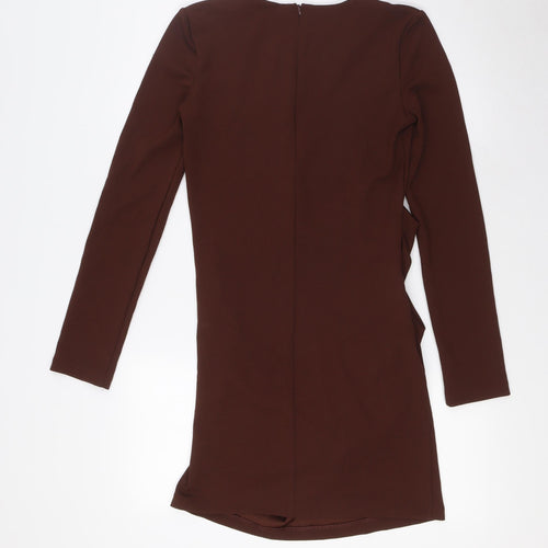 Zara Womens Brown Polyester Shirt Dress Size S Boat Neck Zip