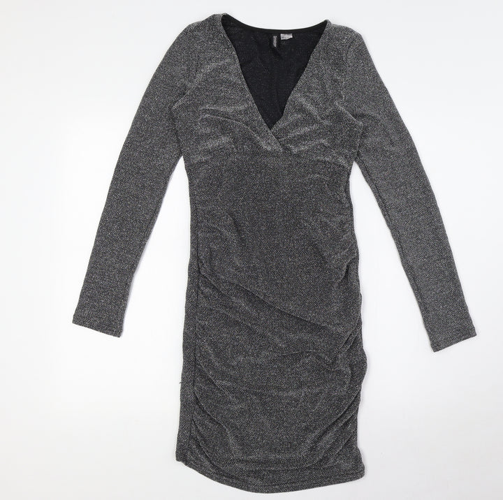 Divided by H&M Womens Black Polyamide Bodycon Size S V-Neck