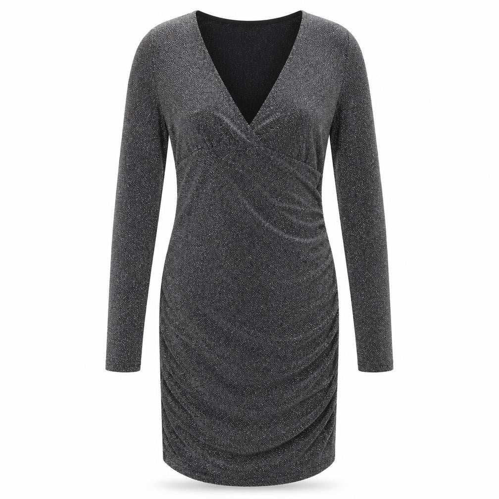 Front view of Divided by H&M women’s black polyamide bodycon, size S, v-neck