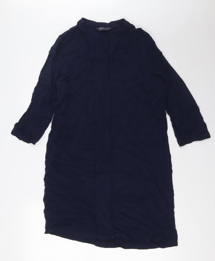 Marks and Spencer Womens Blue Viscose Shirt Dress Size 10 Sweetheart